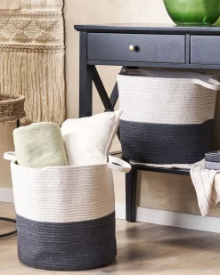 Conjunto De 2 Cestos Em Algodao Branco E Preto Pazha