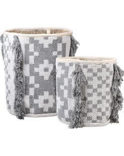 Conjunto De 2 Cestos Em Algodao Branco E Cinzento Kalai