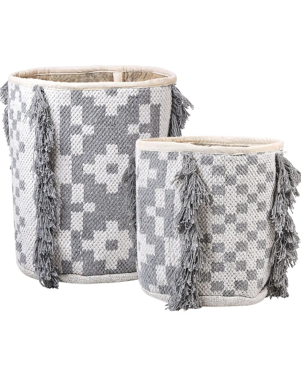 Conjunto De 2 Cestos Em Algodao Branco E Cinzento Kalai