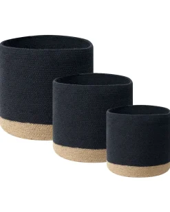 Conjunto De 3 Cestos Em Algodao Preto E Creme Basima