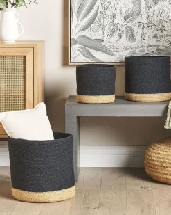 Conjunto De 3 Cestos Em Algodao Preto E Creme Basima