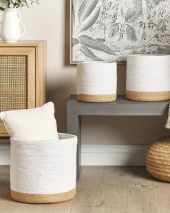 Conjunto De 3 Cestos Em Algodao Branco E Creme Basima