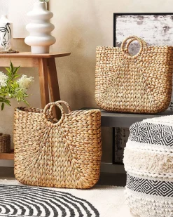 Conjunto De 2 Cestos Em Fibra De Jacinto De Agua Cor Natural Pompano