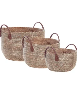 Conjunto De 3 Cestos Em Fibra De Algas Cor Natural Sayjar