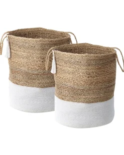 Conjunto De 2 Cestos Em Juta Branca E Creme Gajar
