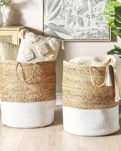 Conjunto De 2 Cestos Em Juta Branca E Creme Gajar