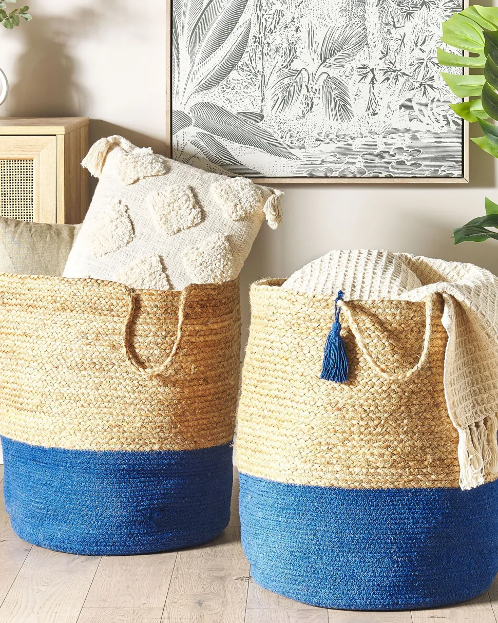 Conjunto De 2 Cestos Em Juta Azul Marinho E Creme Gajar