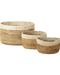 Conjunto De 3 Cestos Em Juta Natural E Creme Tajori