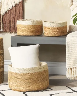 Conjunto De 3 Cestos Em Juta Natural E Creme Tajori