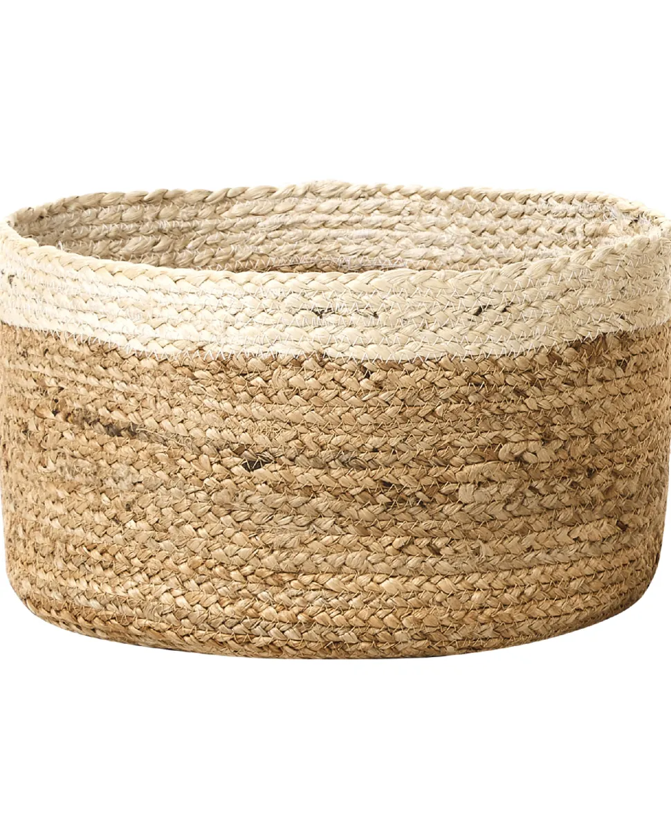 Conjunto De 3 Cestos Em Juta Natural E Creme Tajori