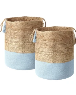 Conjunto De 2 Cestos Em Juta Branca E Azul Gajar