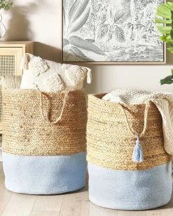 Conjunto De 2 Cestos Em Juta Branca E Azul Gajar