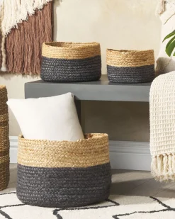 Conjunto De 3 Cestos Em Juta Natural E Preta Kahu