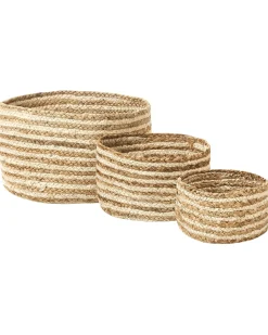 Conjunto De 3 Cestos Em Juta Natural E Creme Kahu