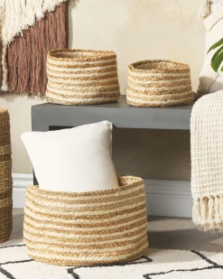 Conjunto De 3 Cestos Em Juta Natural E Creme Kahu
