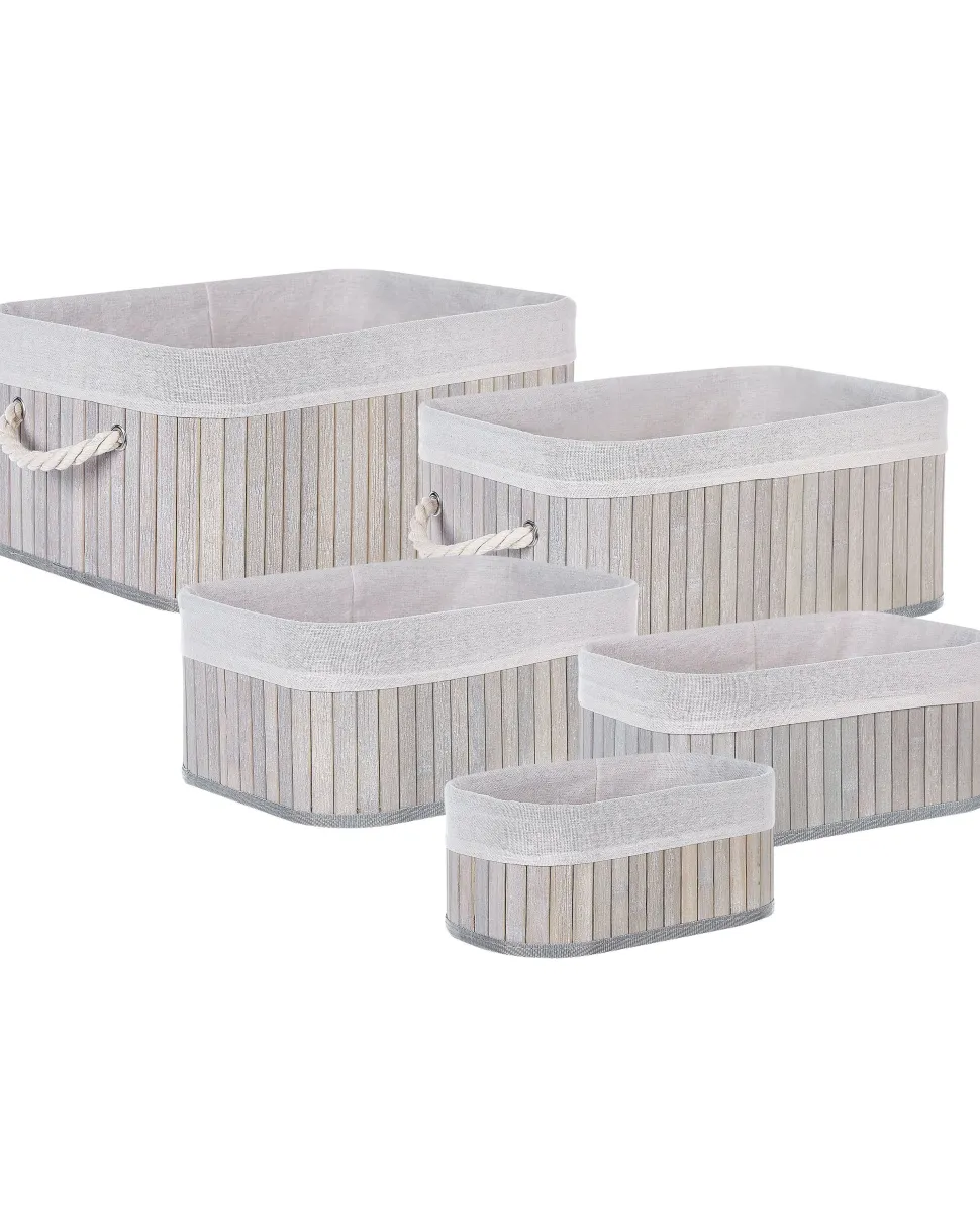 Conjunto De 5 Cestos Em Madeira De Bambu Cinzenta Talpe