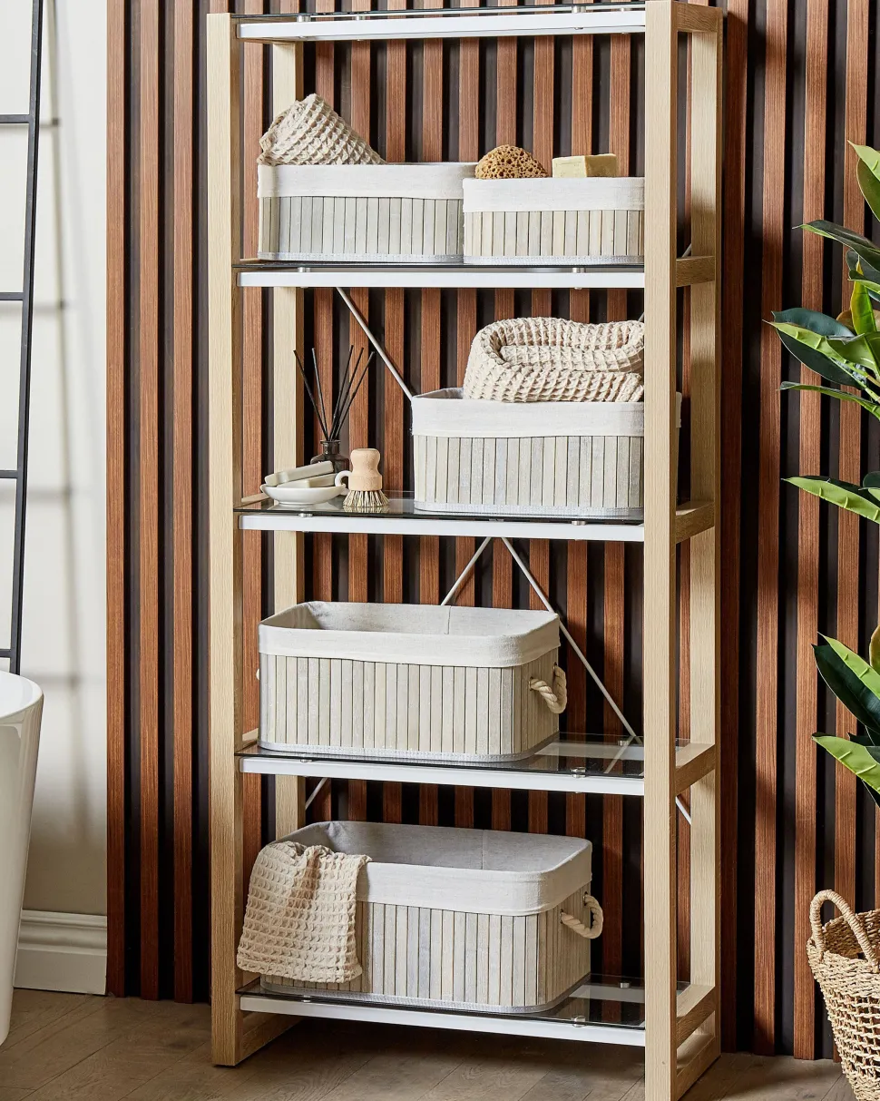 Conjunto De 5 Cestos Em Madeira De Bambu Cinzenta Talpe