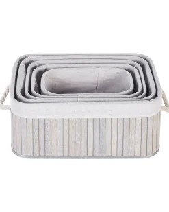 Conjunto De 5 Cestos Em Madeira De Bambu Cinzenta Talpe