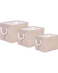 Conjunto De 3 Cestos Em Tecido De Poliester Creme E Cinzento Darqab
