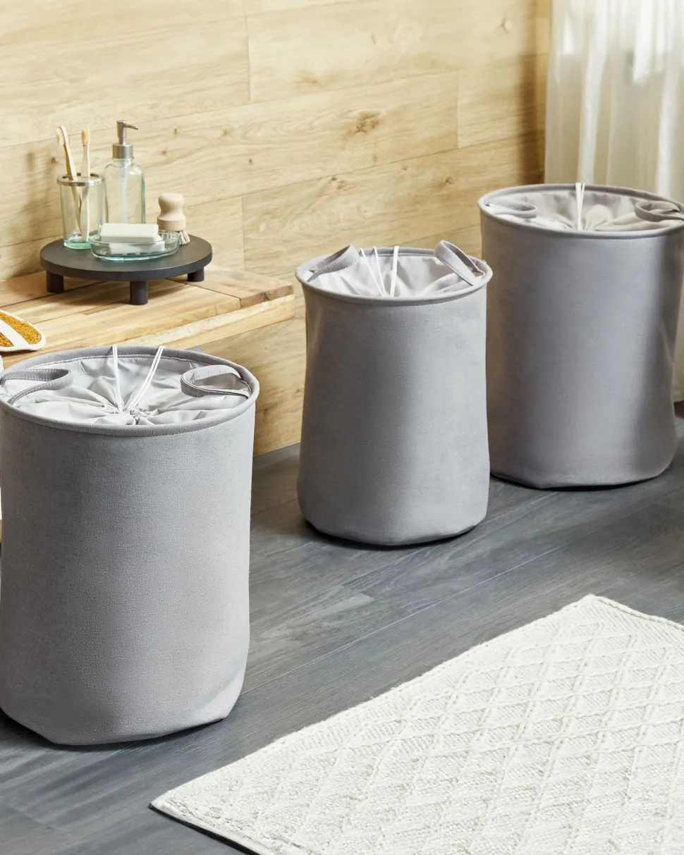 Conjunto De 3 Cestos Em Tecido De Poliester Cinzento Archa