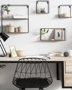 Conjunto De 4 Estantes De Parede Pretas E Castanhas Claras Brito