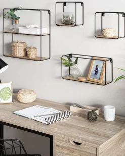 Conjunto De 4 Estantes De Parede Pretas E Castanhas Claras Brito