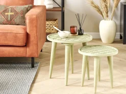 Conjunto De 2 Mesas De Apoio Em Madeira De Mango Verde Clara Maharo