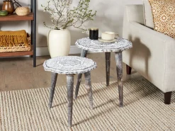 Conjunto De 2 Mesas De Apoio Em Madeira Branca Adro