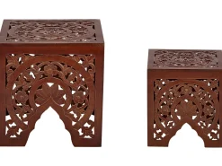 Conjunto De 2 Mesas De Apoio Em Madeira Escura Shukur