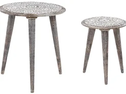 Conjunto De 2 Mesas De Apoio Em Madeira De Mango Branca Barju