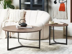 Conjunto De 2 Mesas De Centro Em Madeira Escura E Preta Tippo