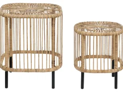 Conjunto De 2 Mesas De Centro Em Rattan Natural E Preto 67 X 67 Cm Cesenatico