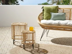 Conjunto De 2 Mesas De Centro Em Rattan Natural E Preto 67 X 67 Cm Cesenatico