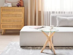 Conjunto De 2 Mesas Em Madeira Clara E Tampo De Vidro Temperado Valley