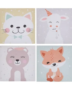 Conjunto De 4 Quadros Com Desenhos Infantis Multicoloridos 30 X 30 Cm Bombi