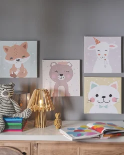 Conjunto De 4 Quadros Com Desenhos Infantis Multicoloridos 30 X 30 Cm Bombi