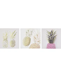 Conjunto De 3 Quadros Em Tela 30 X 30 Cm Rosa E Dourado Apesika