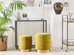 Conjunto De 2 Tamboretes Com Arrumação Amarelo Garland