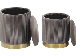 Conjunto De 2 Tamboretes Cinzentos Com Arrumação Miramar