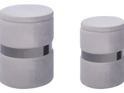 Conjunto De 2 Tamboretes Em Veludo Cinzento Doris