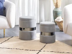 Conjunto De 2 Tamboretes Em Veludo Cinzento Doris