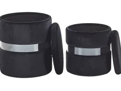Conjunto De 2 Tamboretes Em Veludo Preto Doris