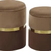 Conjunto De 2 Tamboretes Em Veludo Castanho Wichita