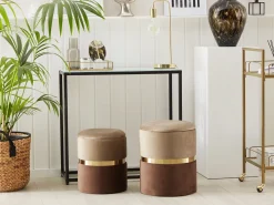 Conjunto De 2 Tamboretes Em Veludo Castanho Wichita