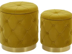 Conjunto De 2 Tamboretes Em Veludo Amarelo Mostarda Pueblo