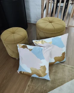 Conjunto De 2 Tamboretes Em Veludo Amarelo Mostarda Pueblo