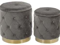 Conjunto De 2 Tamboretes Em Veludo Cinzento Pueblo