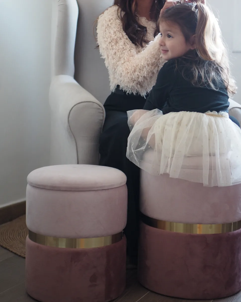 Conjunto De 2 Tamboretes Em Veludo Rosa Wichita