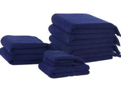 Conjunto De 9 Toalhas Em Algodao Azul Marinho Atiu
