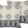 Conjunto De Almofadas Decorativas Tufadas Em Algodao Creme E Cinzento 45 X 45 Cm Alocasia